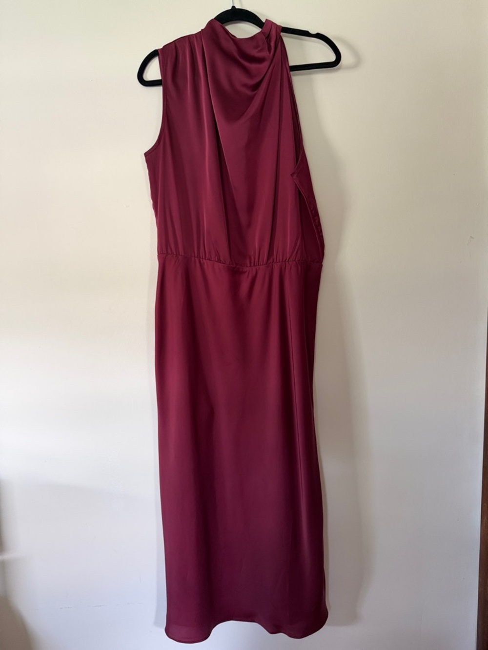 Sleeveless Maxi Dress in Wine Red with Draped Neck